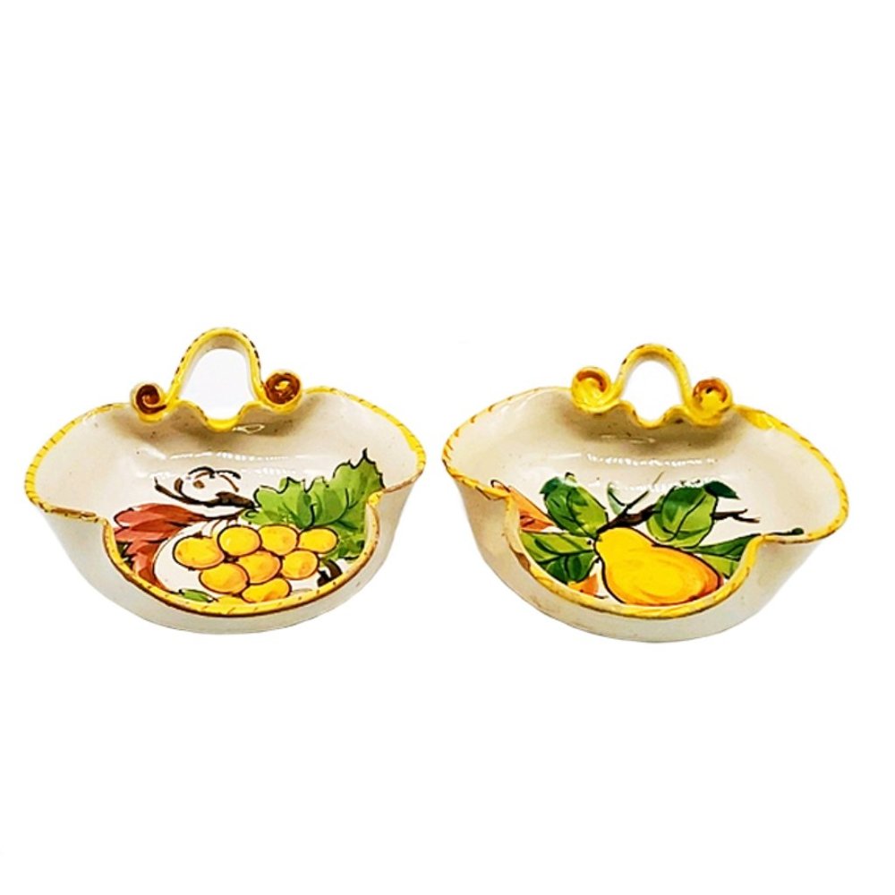 2 VTG Italy Pottery Hand Painted Fruit Bowls AS IS